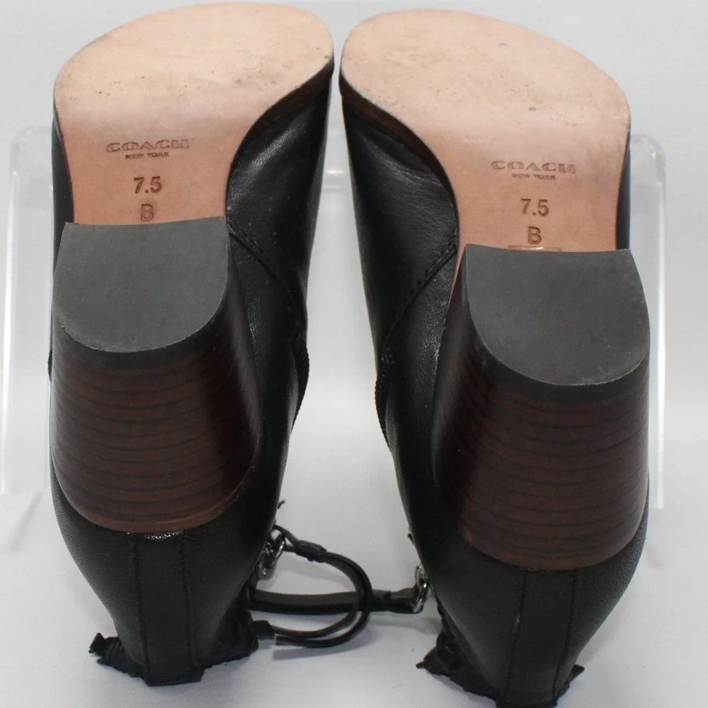 COACH Ryer Black Leather Woven Fringe Ankle Boots - Size 7.5 B -‎ Excellent